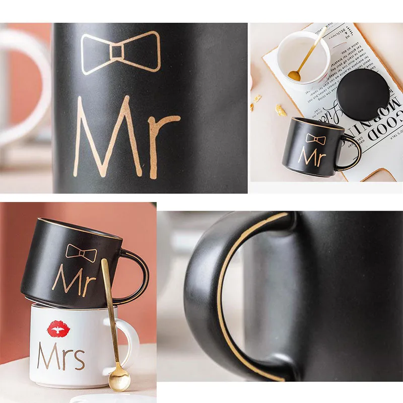1Pc 450ml Ceramic Couple Mug Bone Water Cup Ceramic Mug Wedding Gift Valentine's Day Gift Christmas Gift Coffee Mug