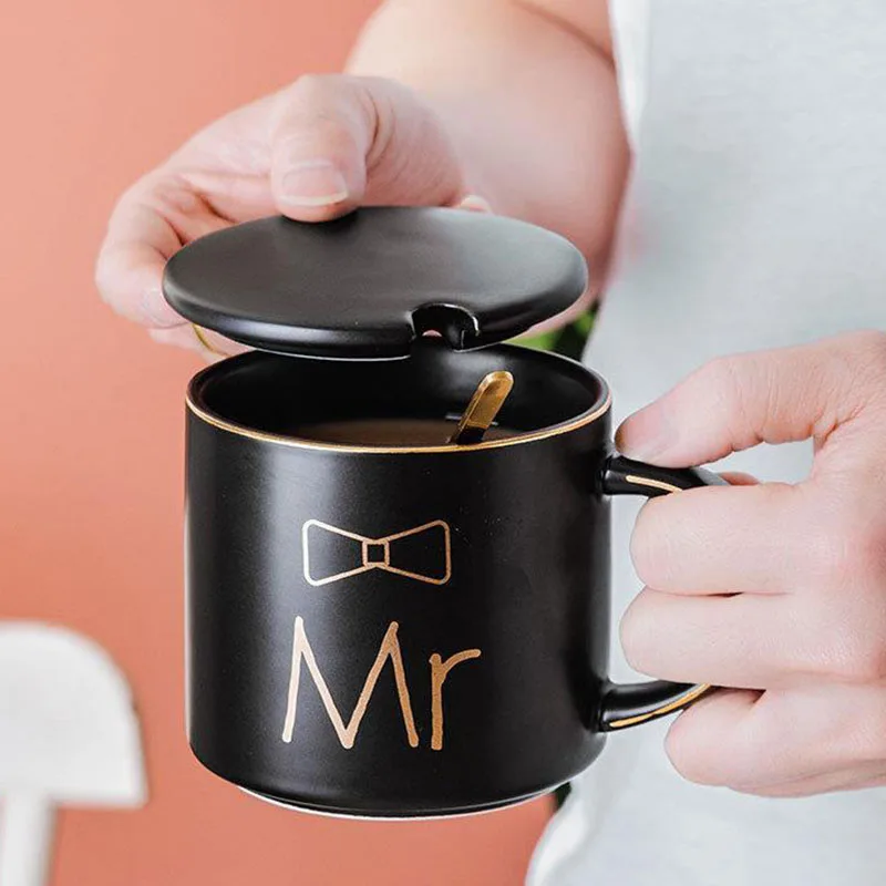 1Pc 450ml Ceramic Couple Mug Bone Water Cup Ceramic Mug Wedding Gift Valentine's Day Gift Christmas Gift Coffee Mug