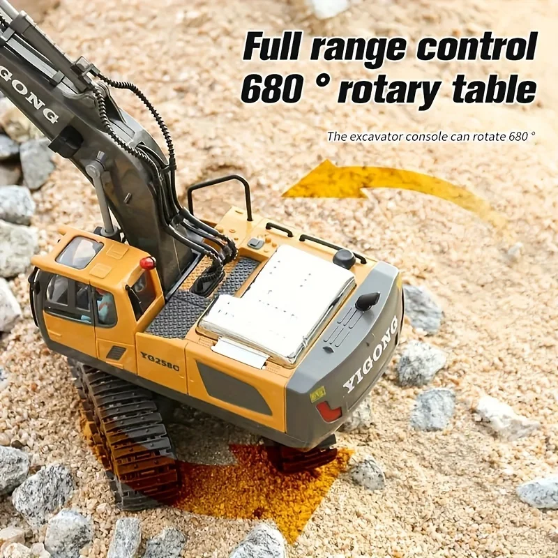 Remote control excavator toys, construction toys with metal shovels, lighting, various simulated sound effects, 2.4GHz 680 degre