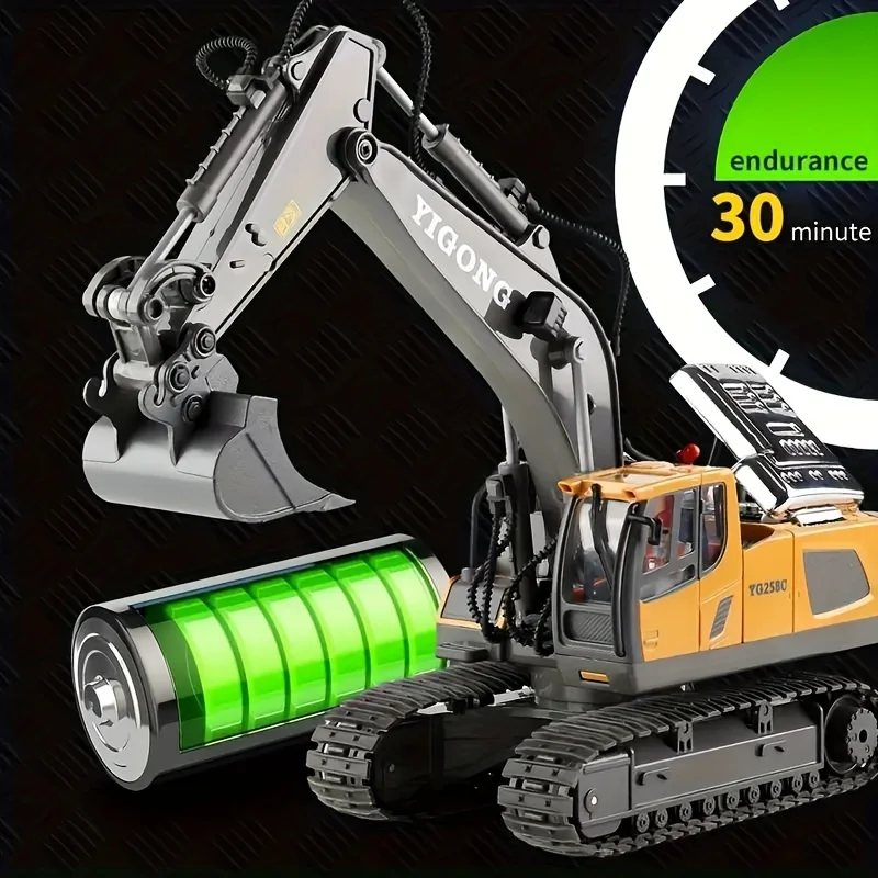 Remote control excavator toys, construction toys with metal shovels, lighting, various simulated sound effects, 2.4GHz 680 degre