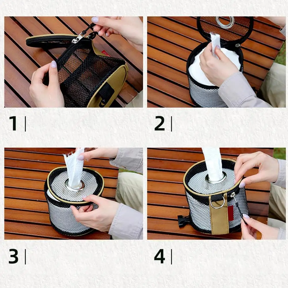 Outdoor Portable Paper Roll Hanger Dispenser Toilet Paper Roll Holder Paper Roll Storage Bag Camping Tissue Holder for Wall Car