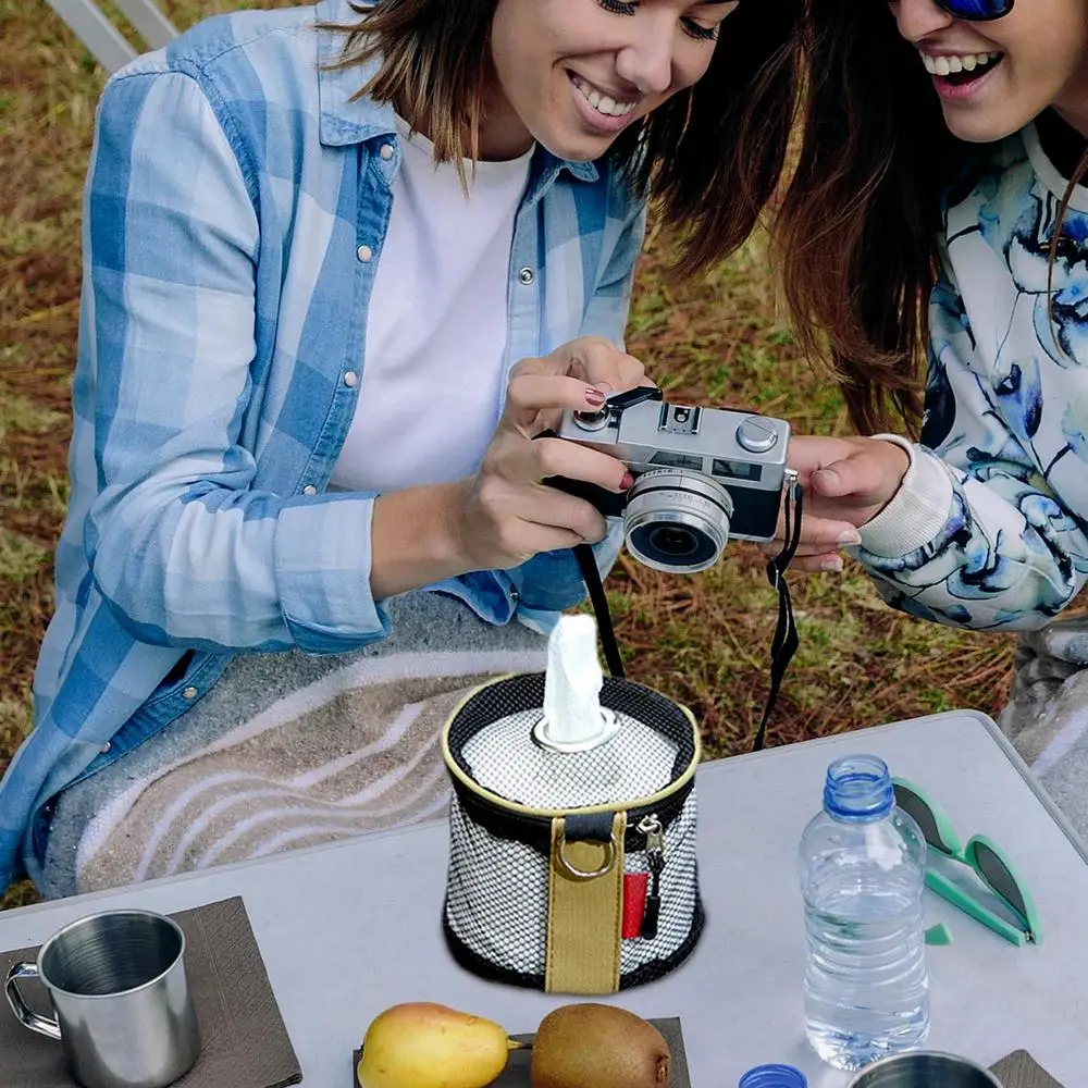 Outdoor Portable Paper Roll Hanger Dispenser Toilet Paper Roll Holder Paper Roll Storage Bag Camping Tissue Holder for Wall Car