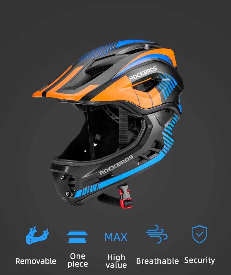 ROCKBROS Child Cycling Helmet Impact Resistant Cross Helmet Detachable Full Face Helmet Safety Protection Bicycle Scooter Helmet