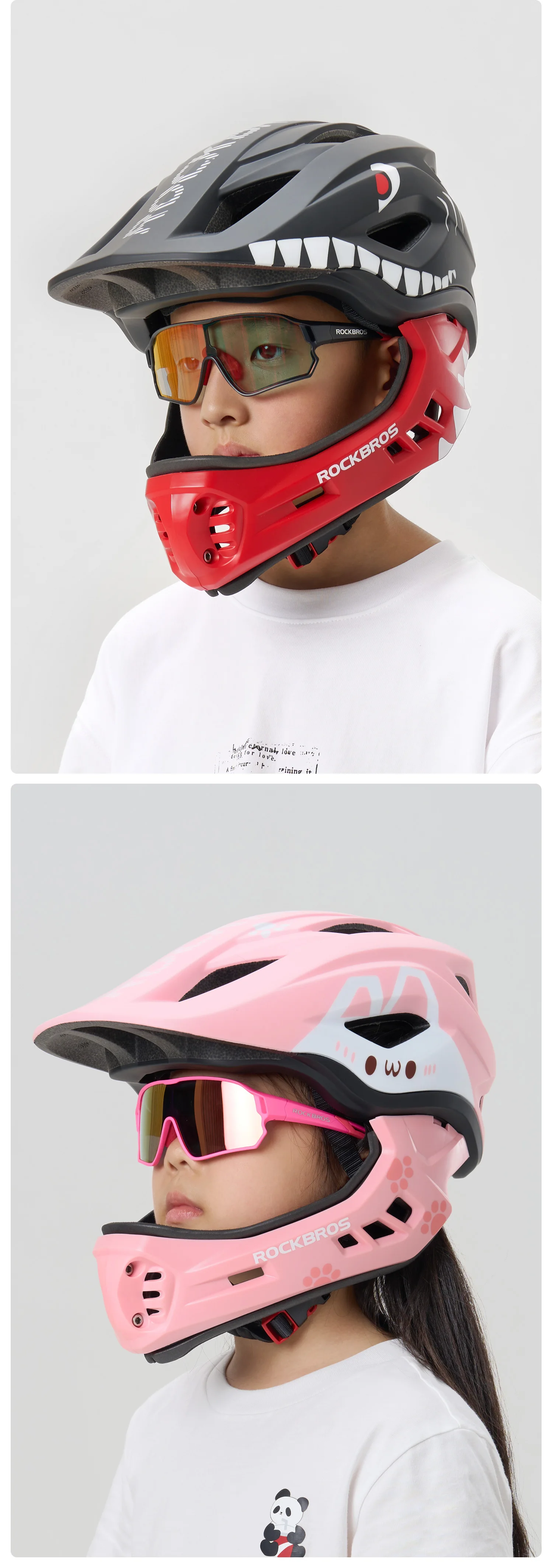 ROCKBROS Child Cycling Helmet Impact Resistant Cross Helmet Detachable Full Face Helmet Safety Protection Bicycle Scooter Helmet