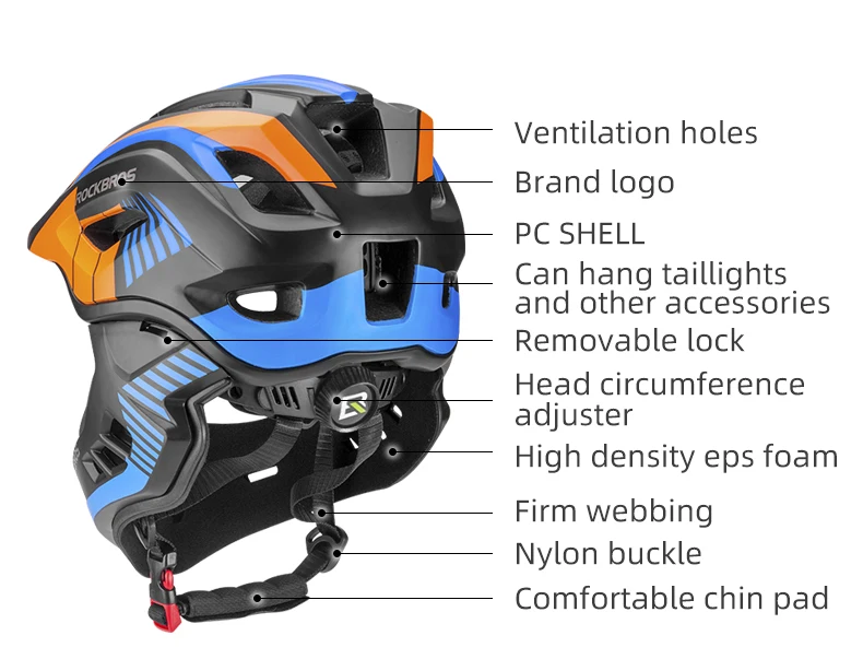 ROCKBROS Child Cycling Helmet Impact Resistant Cross Helmet Detachable Full Face Helmet Safety Protection Bicycle Scooter Helmet