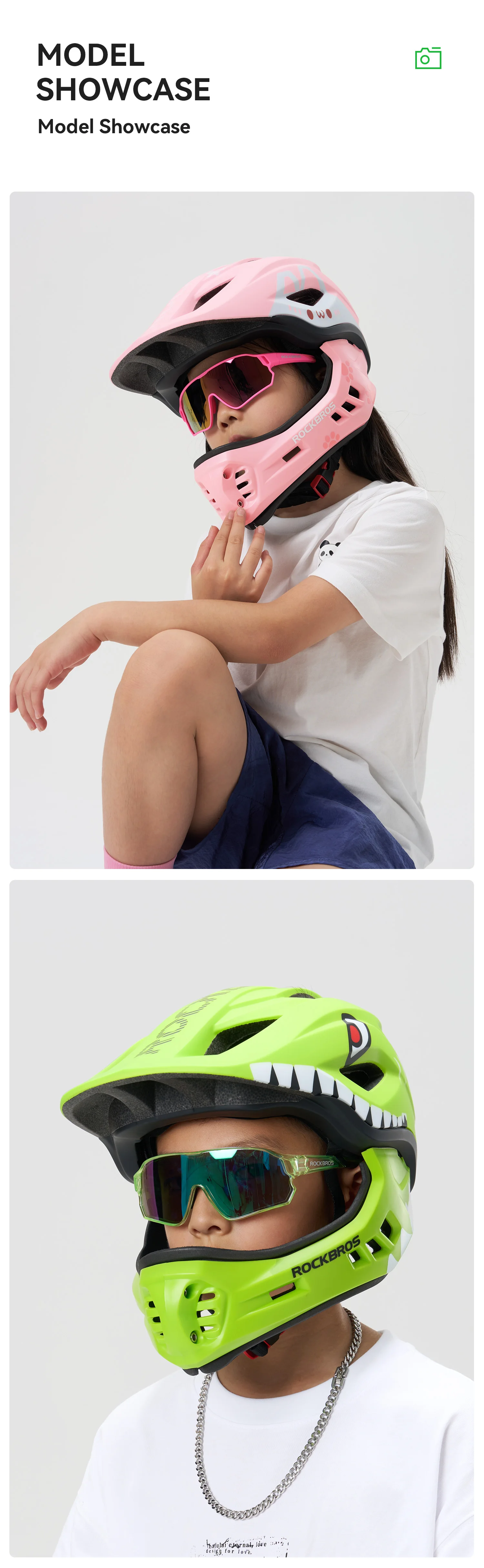 ROCKBROS Child Cycling Helmet Impact Resistant Cross Helmet Detachable Full Face Helmet Safety Protection Bicycle Scooter Helmet
