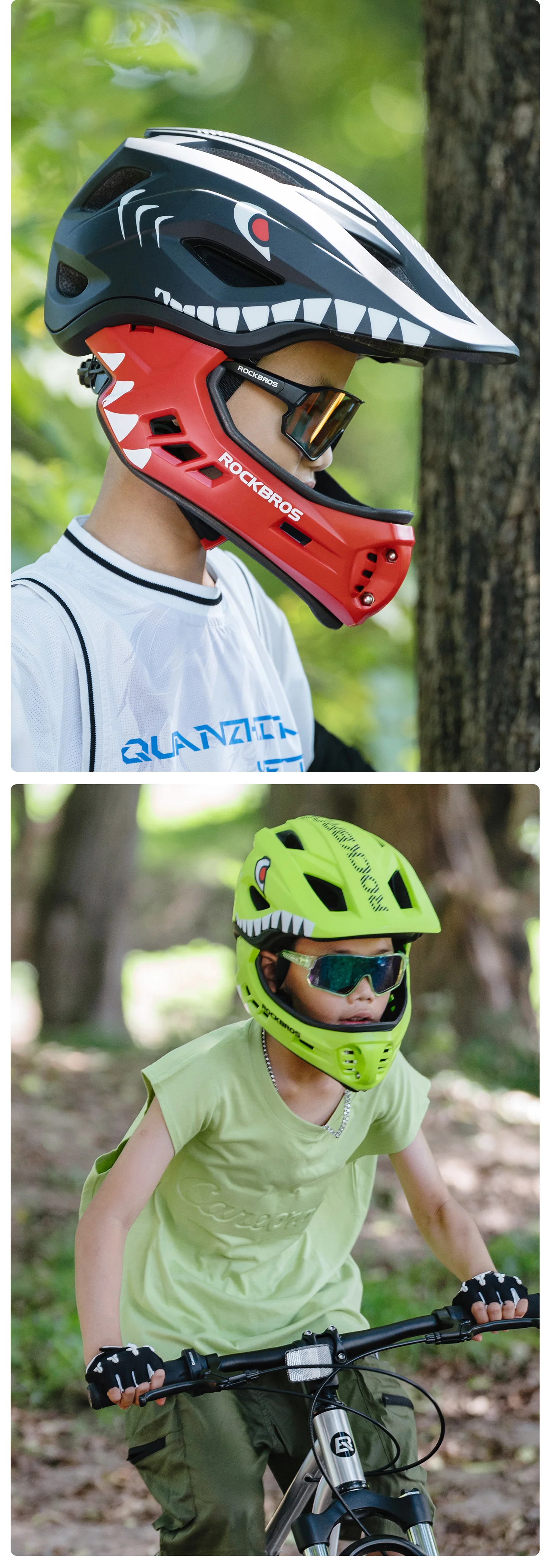 ROCKBROS Child Cycling Helmet Impact Resistant Cross Helmet Detachable Full Face Helmet Safety Protection Bicycle Scooter Helmet