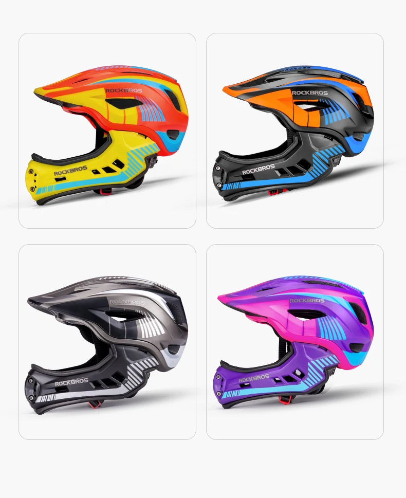 ROCKBROS Child Cycling Helmet Impact Resistant Cross Helmet Detachable Full Face Helmet Safety Protection Bicycle Scooter Helmet