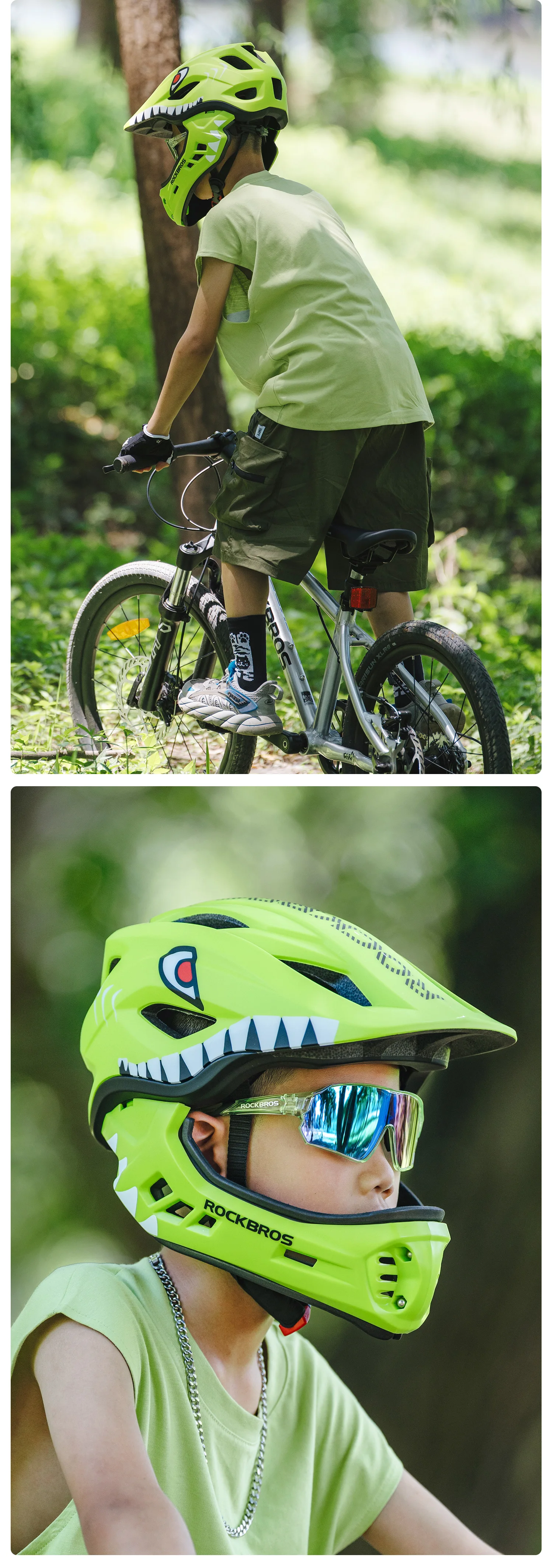 ROCKBROS Child Cycling Helmet Impact Resistant Cross Helmet Detachable Full Face Helmet Safety Protection Bicycle Scooter Helmet