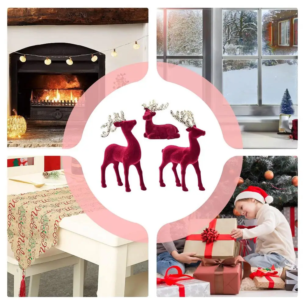 Reindeer Christmas Decoration 3 Pieces Elk Figurine Party Decoration Retro Reindeer Christmas Party Reindeer Centerpiece Festive