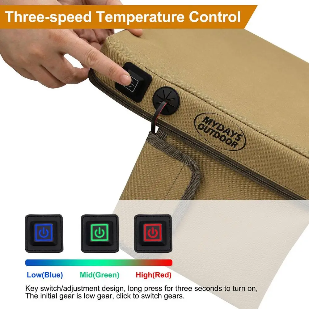 Stadium Thermal Seat Pad with Detachable Cover, Fishing Chair Upgrade Heated Seat Cushion, Portable Anti-Slip 3 Adjustable Modes