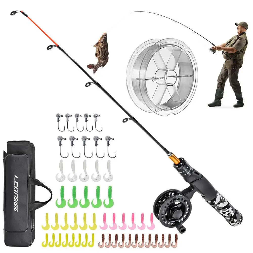 Ice Fishing Rod Winter Fishing Rod Fishing Pole Kit With Solid Rod Tip Design Compact Tackles For Underwater Fishing Use