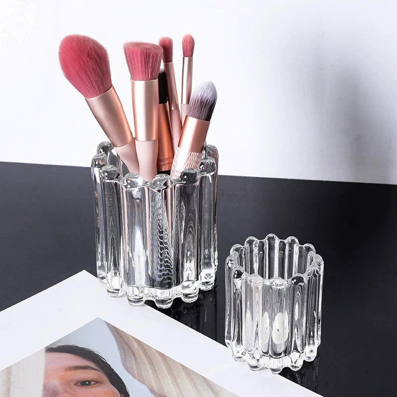 Cosmetic Brush Storage Box Living Room Bedroom Desk Light Luxury Ornaments Makeup Brush Eyebrow Pencil Crystal Glass Pen Holder