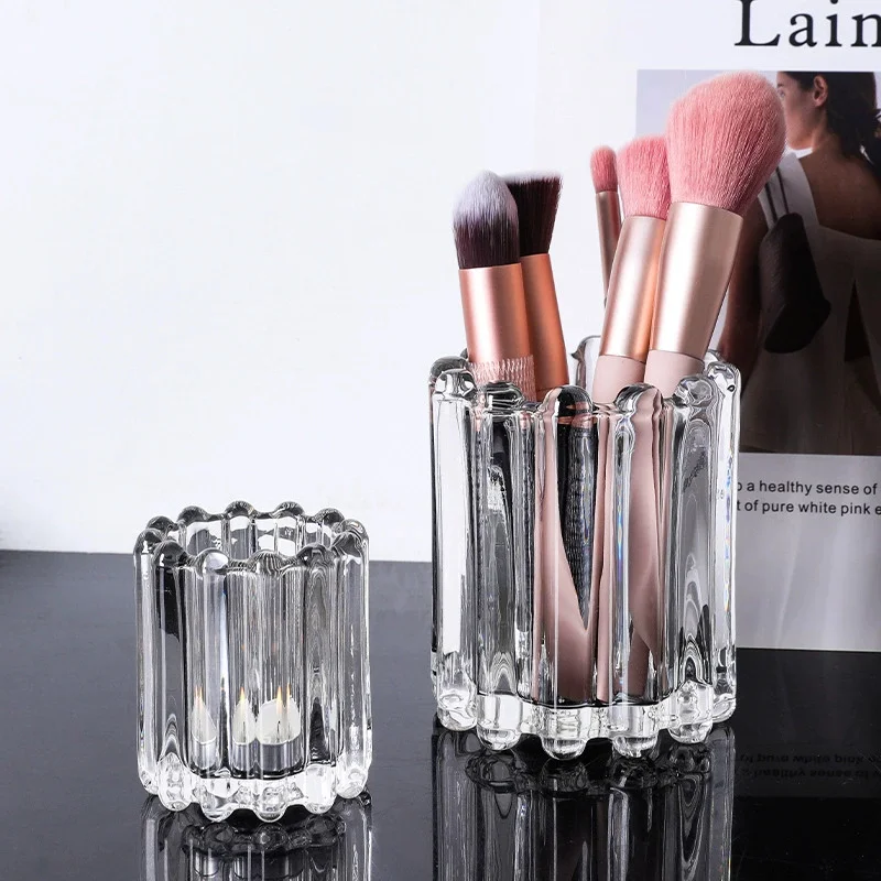 Cosmetic Brush Storage Box Living Room Bedroom Desk Light Luxury Ornaments Makeup Brush Eyebrow Pencil Crystal Glass Pen Holder