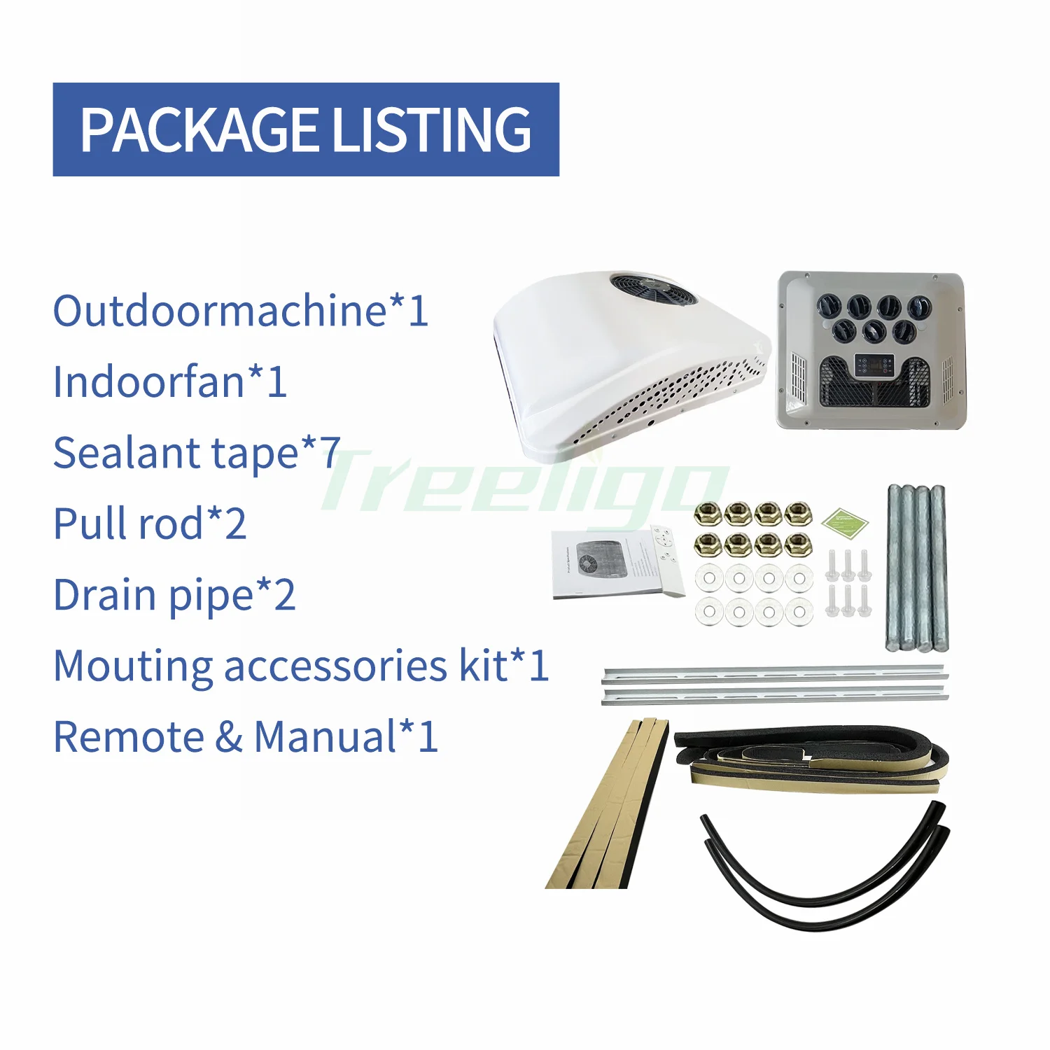 Treeligo 12V Cooling Roof Air Conditioner Electric Cool RV Rooftop Parking AC Unit for Truck Camper Van Caravans Motor Home