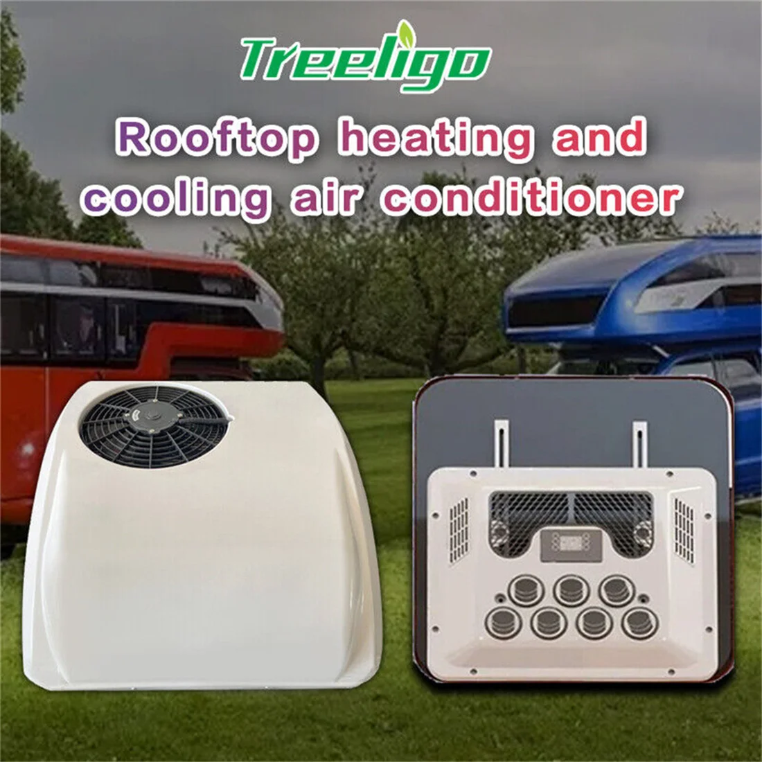 Treeligo 12V Cooling Roof Air Conditioner Electric Cool RV Rooftop Parking AC Unit for Truck Camper Van Caravans Motor Home
