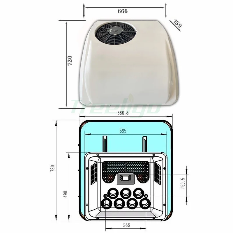 Treeligo 12V Cooling Roof Air Conditioner Electric Cool RV Rooftop Parking AC Unit for Truck Camper Van Caravans Motor Home