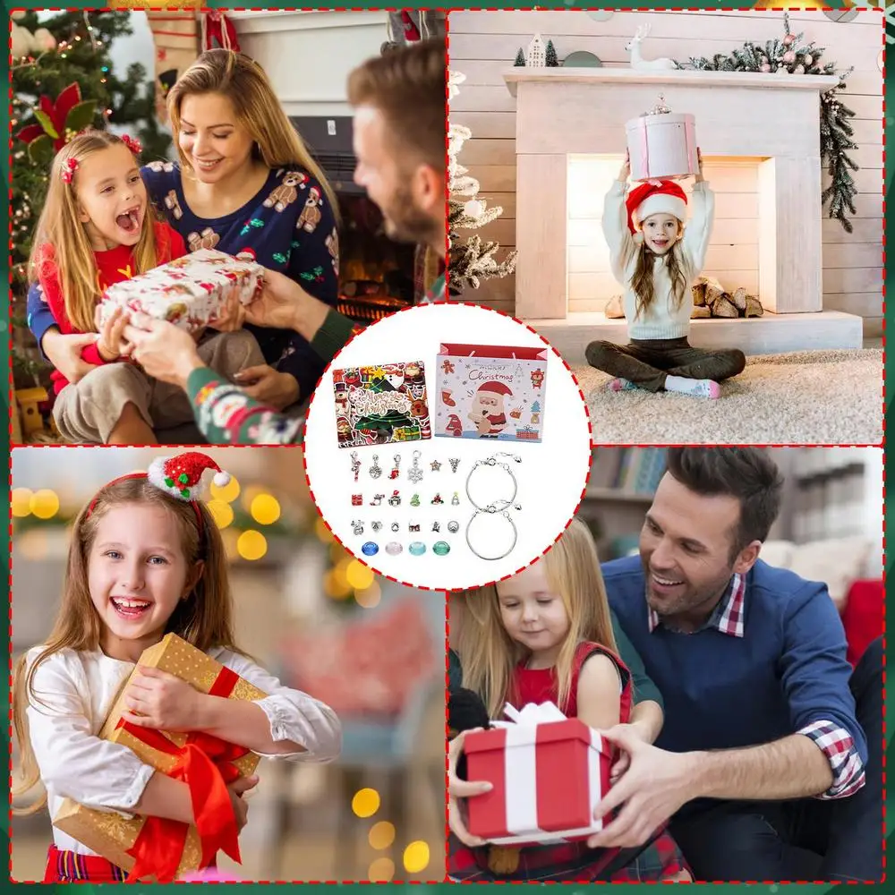 Christmas Bracelets Countdown Calendar 2023 Girls Bracelet Making Advent Calendar Valentine's Day DIY Jewelry Making Advent Gift
