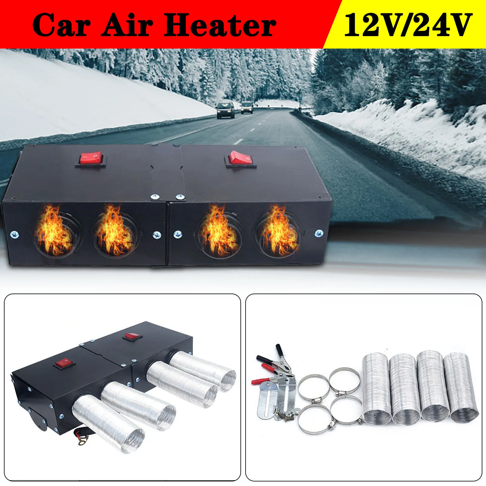 24V 2-4Port Car Heater Defroster Portable Car Electric Dryer Windshield Windscreen Demister 12V 500W Heater Fan For RV SUV Truck