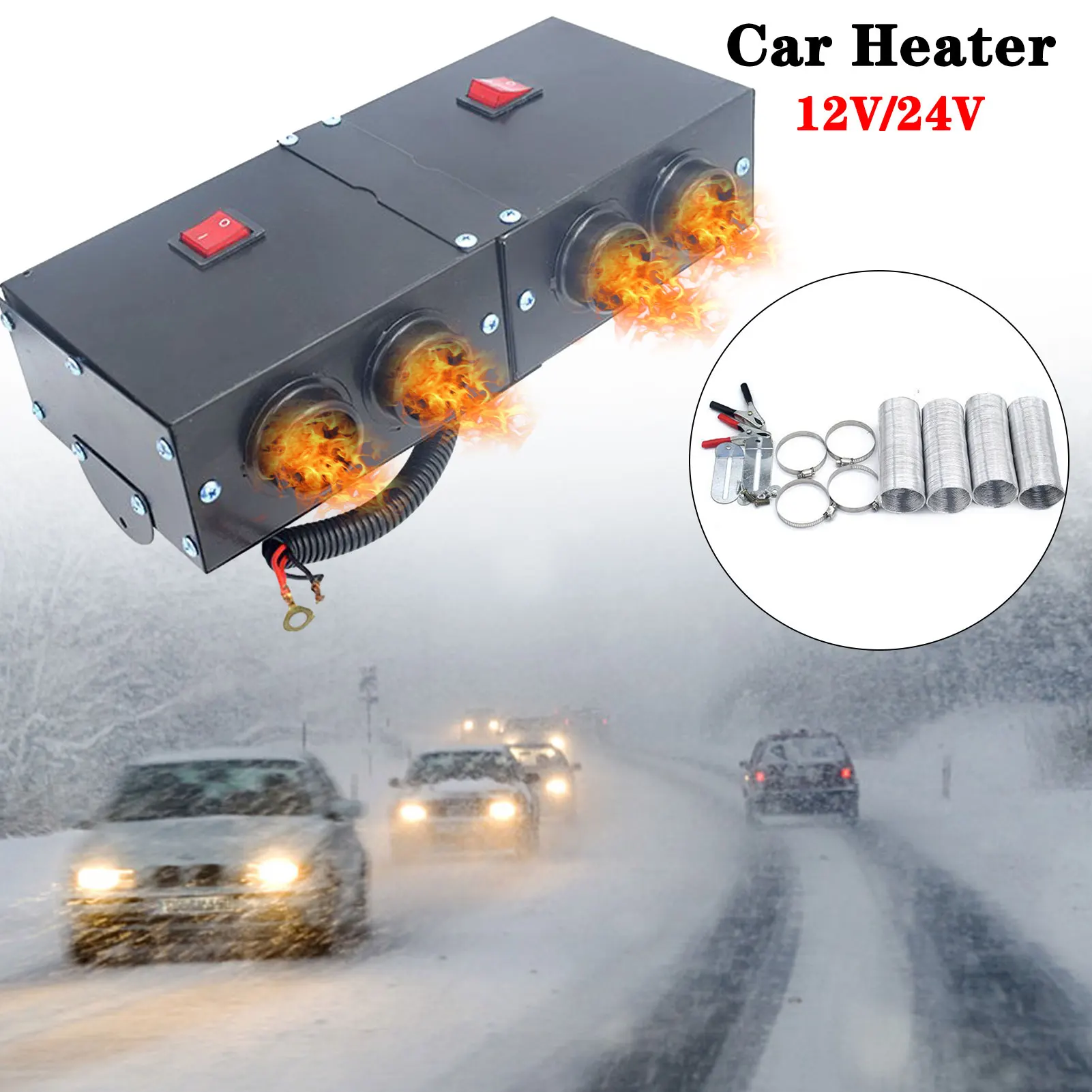 24V 2-4Port Car Heater Defroster Portable Car Electric Dryer Windshield Windscreen Demister 12V 500W Heater Fan For RV SUV Truck