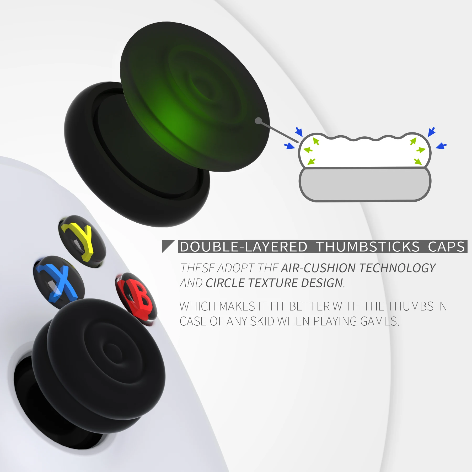 PlayVital Cushion Caps Thumb Grips for ps5/ps4, for Xbox Series X/S, for Xbox One, Elite Series 2, for Switch Pro Controller