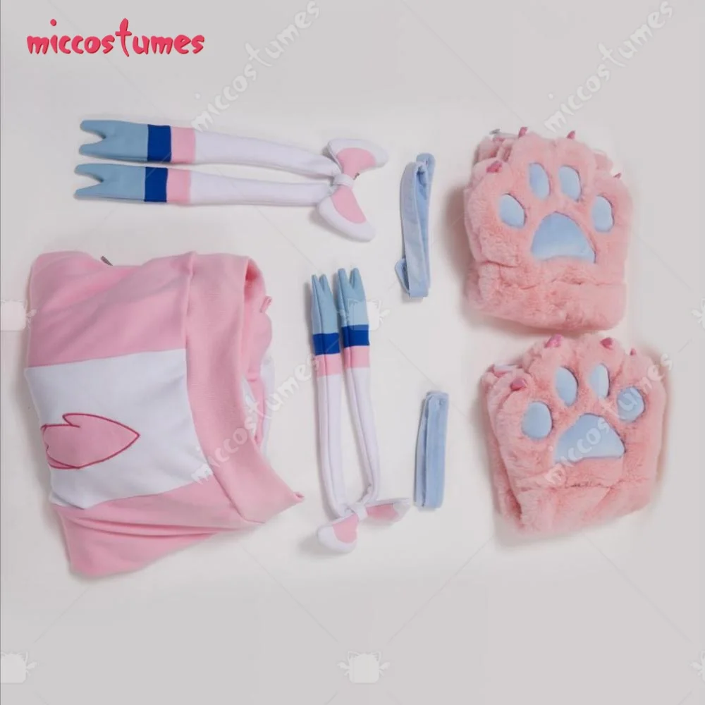 【Ready for Ship】Miccostumes PM Derivative Pink Pullover Hoodie with Detachable Bag Design Furry Cat Paw Gloves Kawaii Sweatshirt