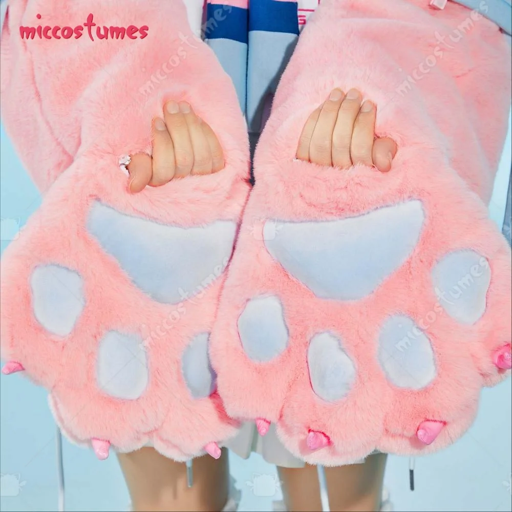 【Ready for Ship】Miccostumes PM Derivative Pink Pullover Hoodie with Detachable Bag Design Furry Cat Paw Gloves Kawaii Sweatshirt