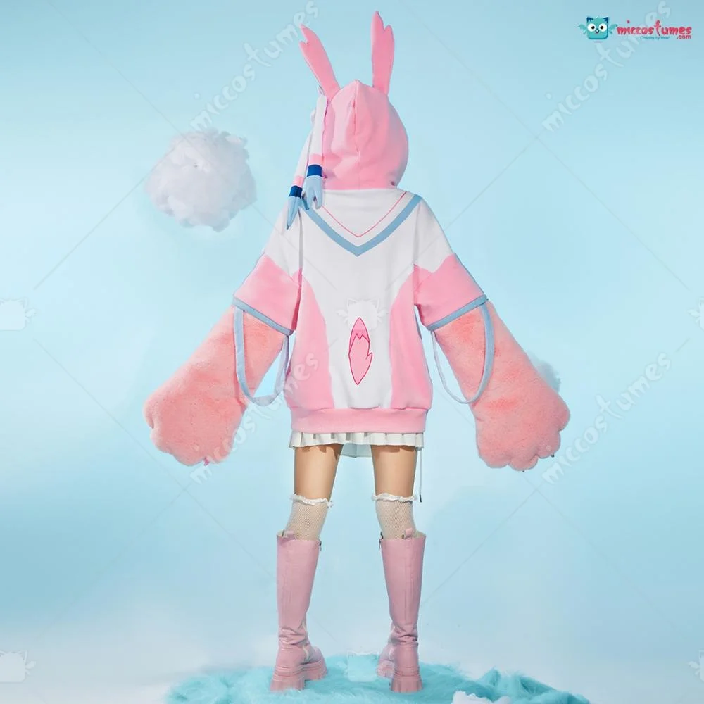 【Ready for Ship】Miccostumes PM Derivative Pink Pullover Hoodie with Detachable Bag Design Furry Cat Paw Gloves Kawaii Sweatshirt