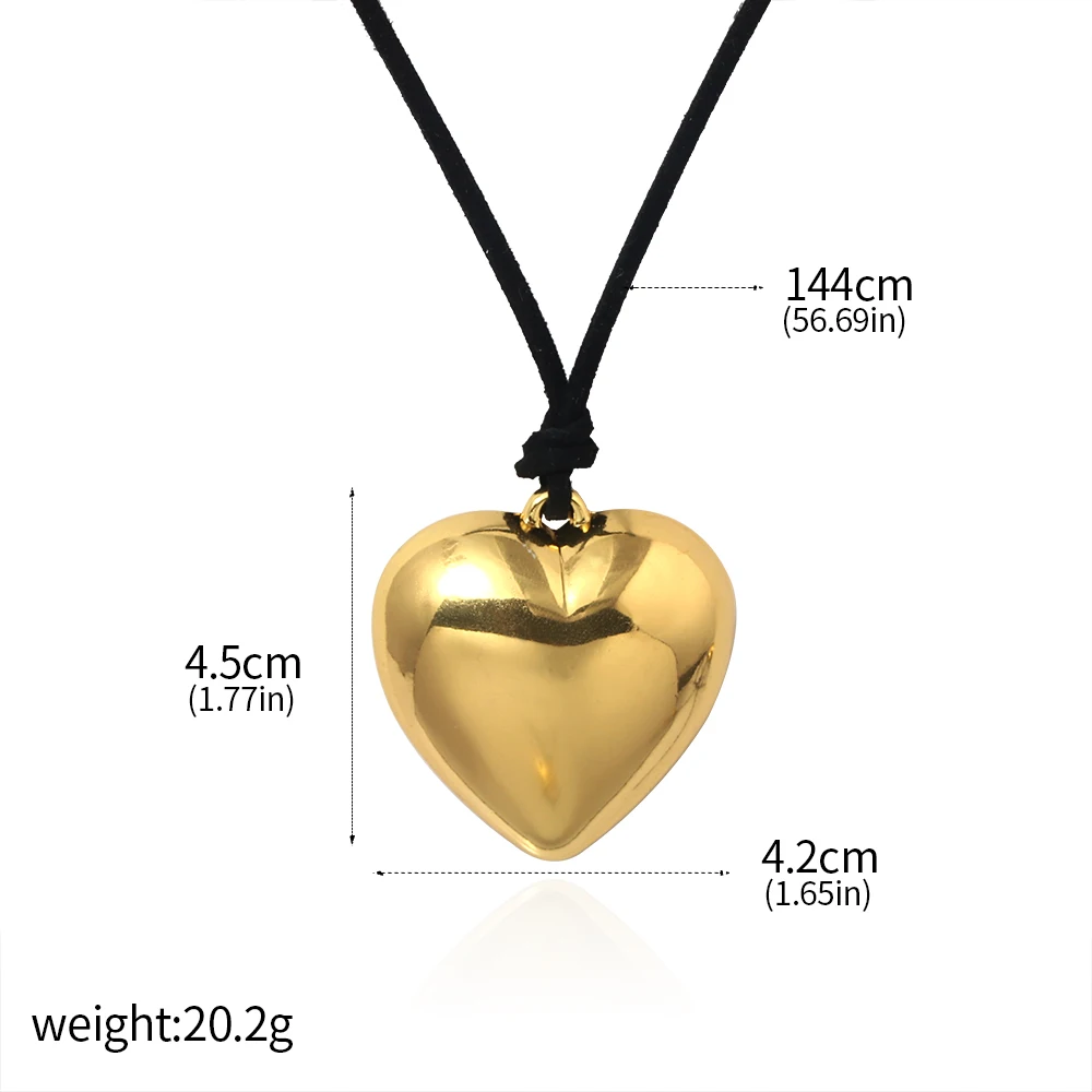 Women Large Puffed Heart String Choker Necklace Gothic Love Heart Pendant Layer Lace Rope Leather Chain Cool Y2K Party Jewelry