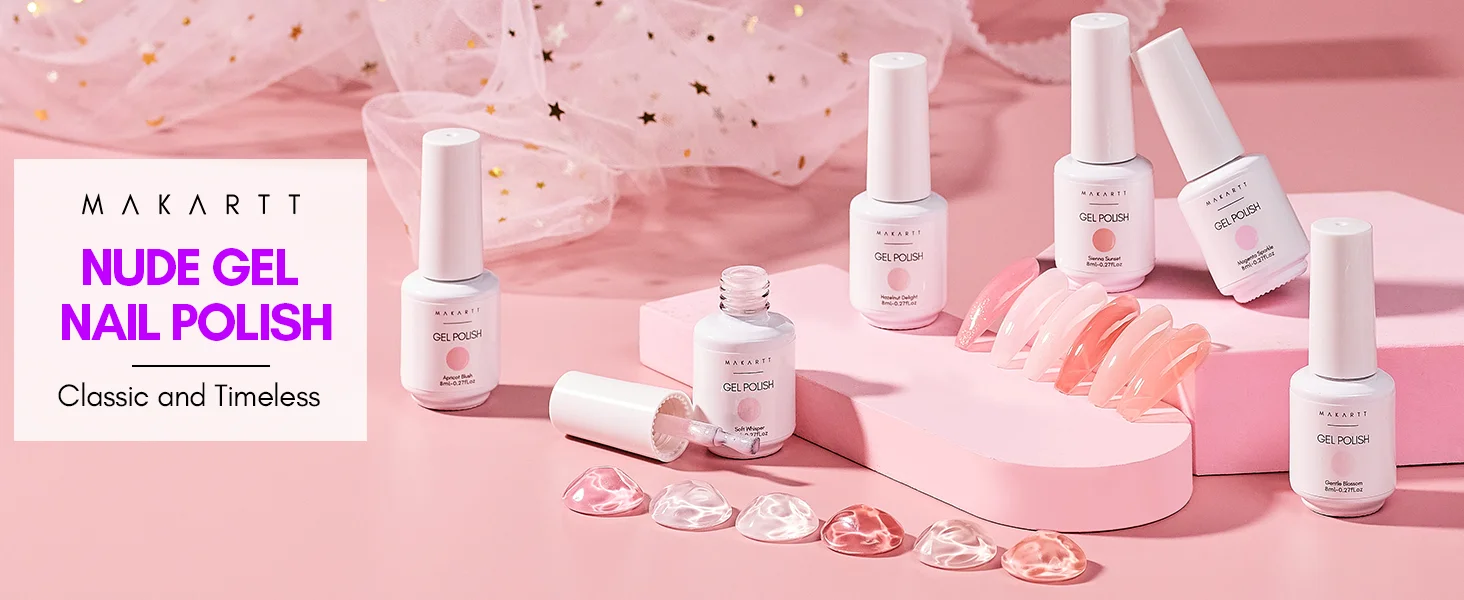 Makartt Gel Nail Polish, Natural Nude Jelly Pink Milky White Red Glitter Gel Polish 6PCS Summer 8ML Soak Off UV LED Gel Polish