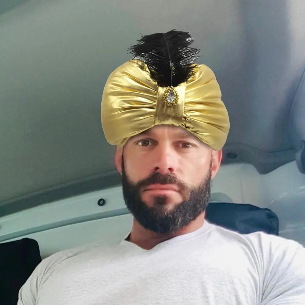 Unisex Turban Hat Sultan Aladdin Arab Vintage Headwear Novelty Arabian Costume Accessory with Feather Gem for Adults Teens