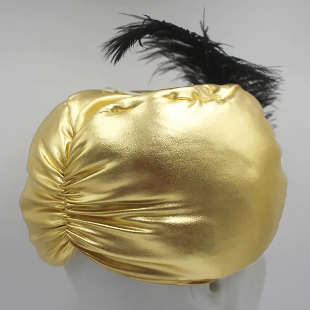 Unisex Turban Hat Sultan Aladdin Arab Vintage Headwear Novelty Arabian Costume Accessory with Feather Gem for Adults Teens