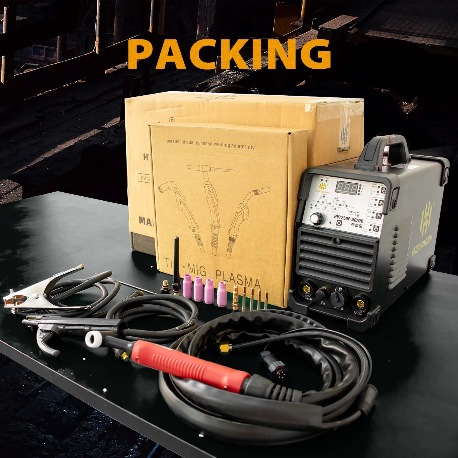 AC/DC TIG Welder 250A HZXVOGEN HVT250P HF TIG MMA ARC Stick Pulse 2T/4T 220V IGBT Inverter Aluminum Stainless Steel Welder
