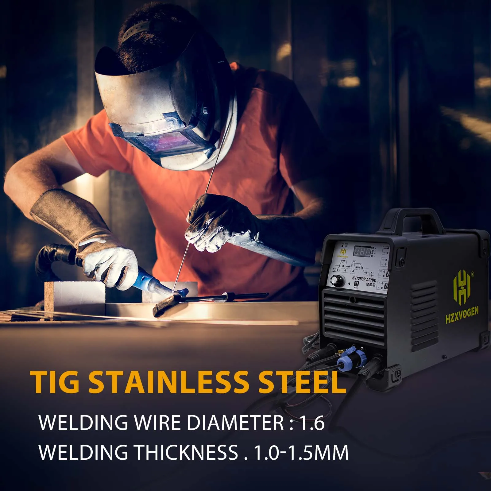 AC/DC TIG Welder 250A HZXVOGEN HVT250P HF TIG MMA ARC Stick Pulse 2T/4T 220V IGBT Inverter Aluminum Stainless Steel Welder