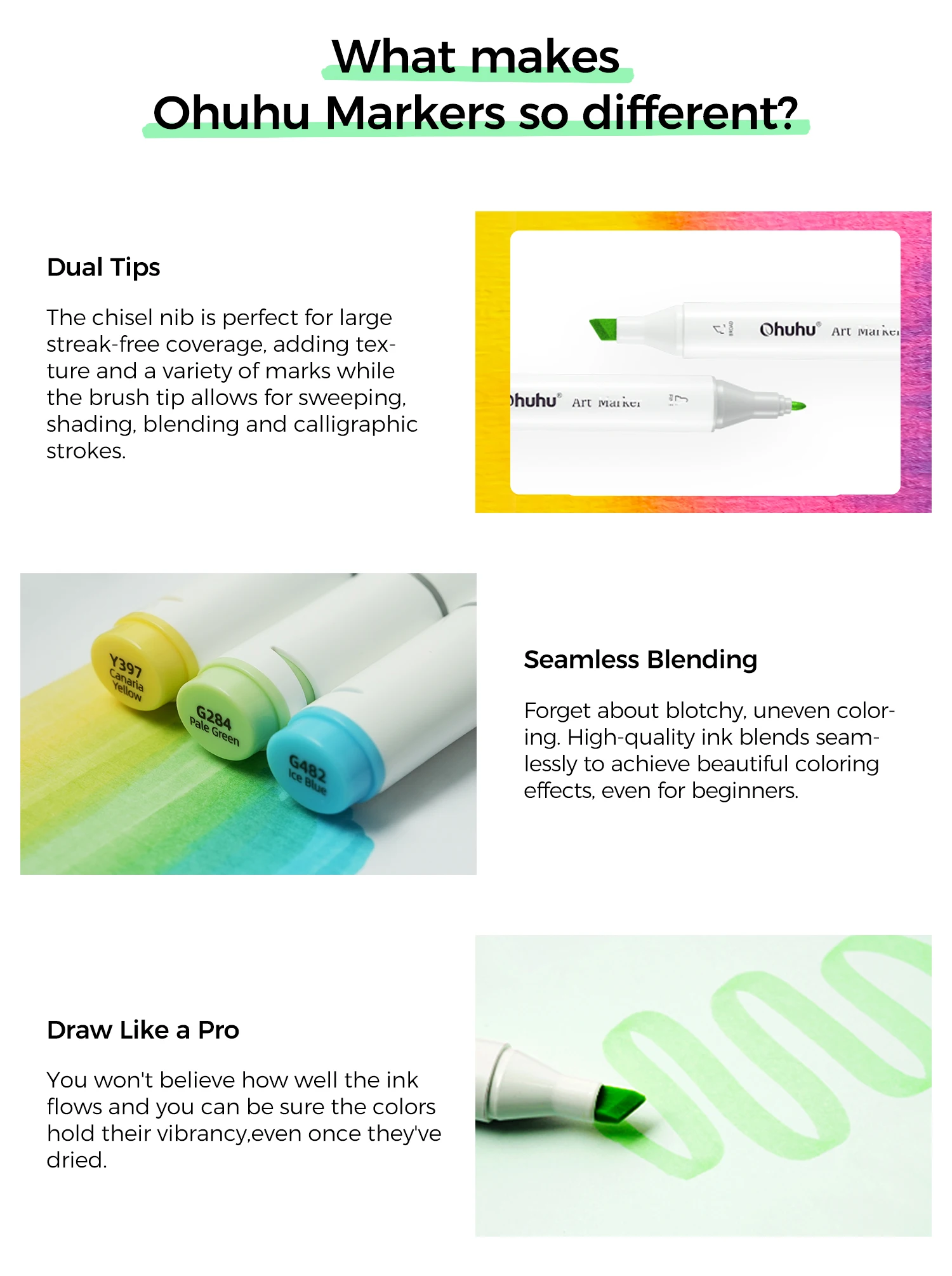 Ohuhu Oahu Marker Pen Alcohol Art Markers Color Marker Set Dual Tips Felt Pen Sketching Drawing Graffiti Manga School Supplies