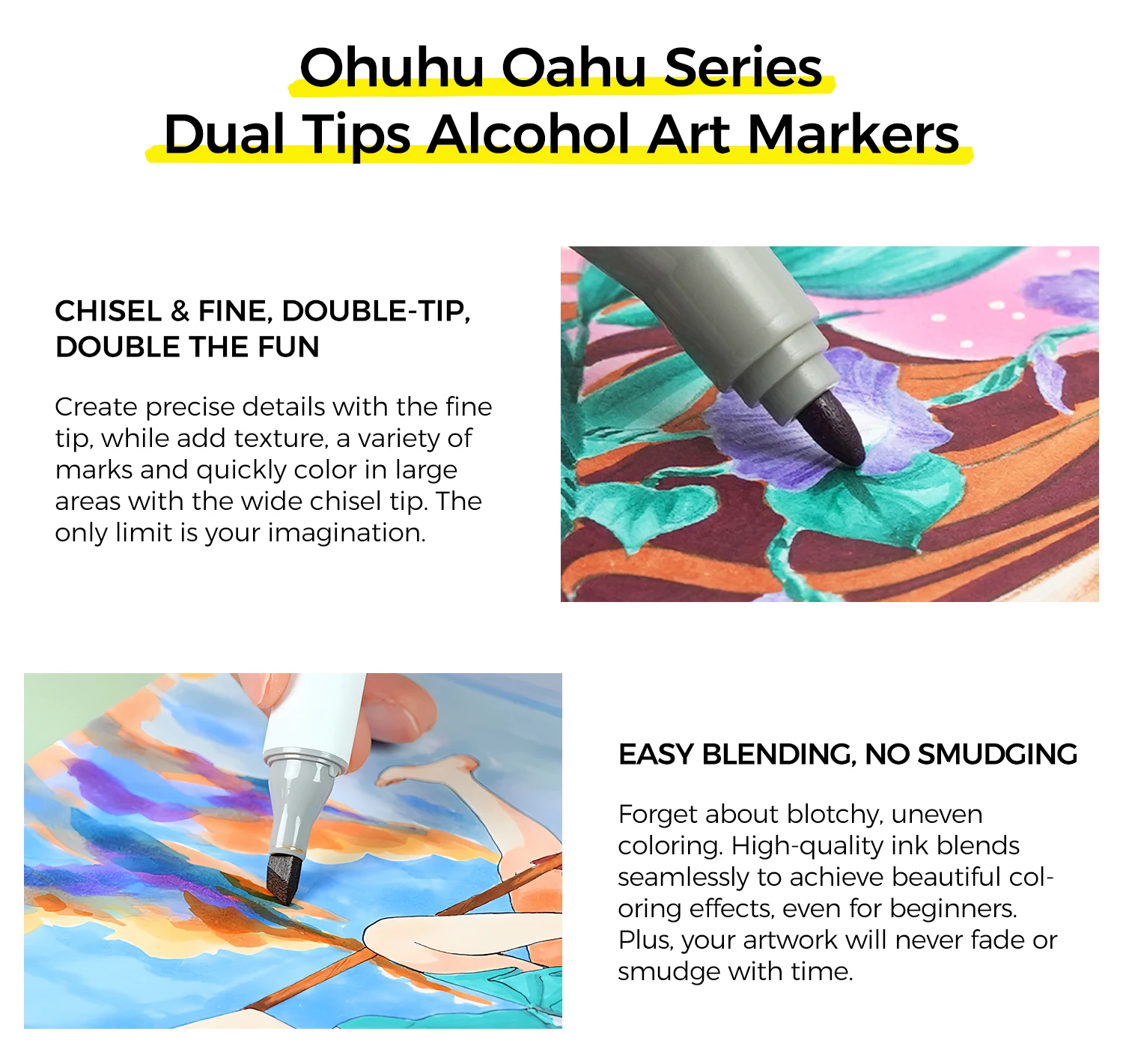 Ohuhu Oahu Marker Pen Alcohol Art Markers Color Marker Set Dual Tips Felt Pen Sketching Drawing Graffiti Manga School Supplies