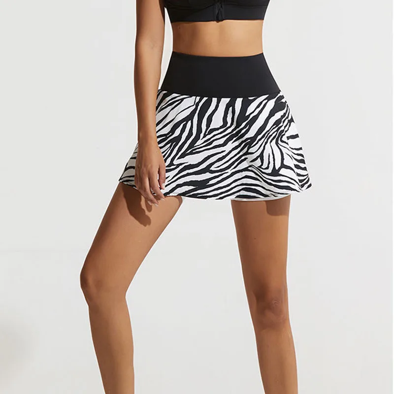 Stripes Women Sports Pants Skirt High Waist Breathable Running Exercise Short Skirt Quick Dry Tennis Skirt