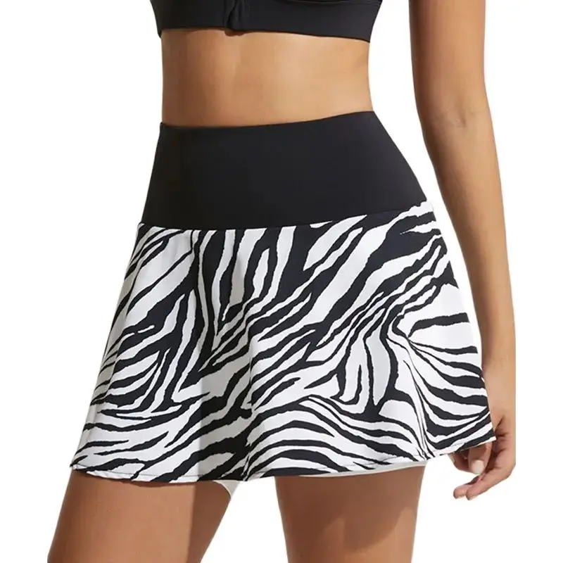 Stripes Women Sports Pants Skirt High Waist Breathable Running Exercise Short Skirt Quick Dry Tennis Skirt