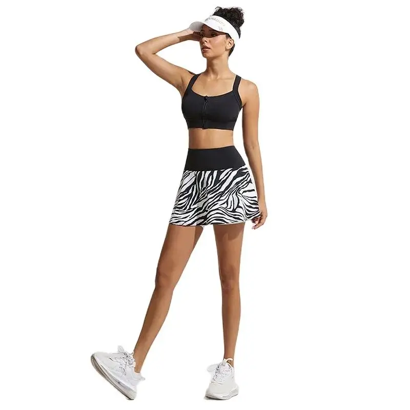 Stripes Women Sports Pants Skirt High Waist Breathable Running Exercise Short Skirt Quick Dry Tennis Skirt