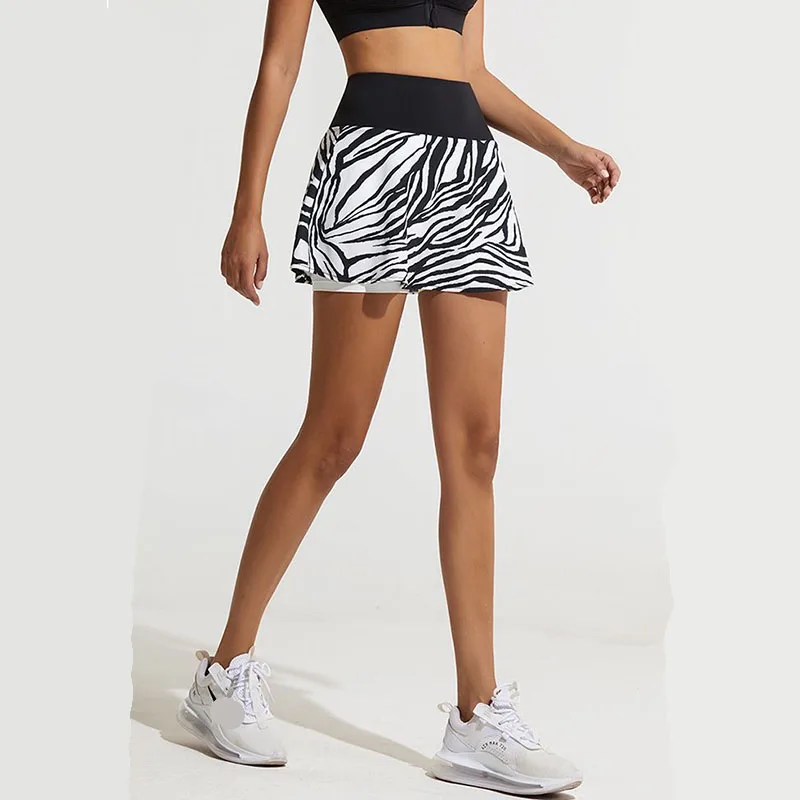 Stripes Women Sports Pants Skirt High Waist Breathable Running Exercise Short Skirt Quick Dry Tennis Skirt