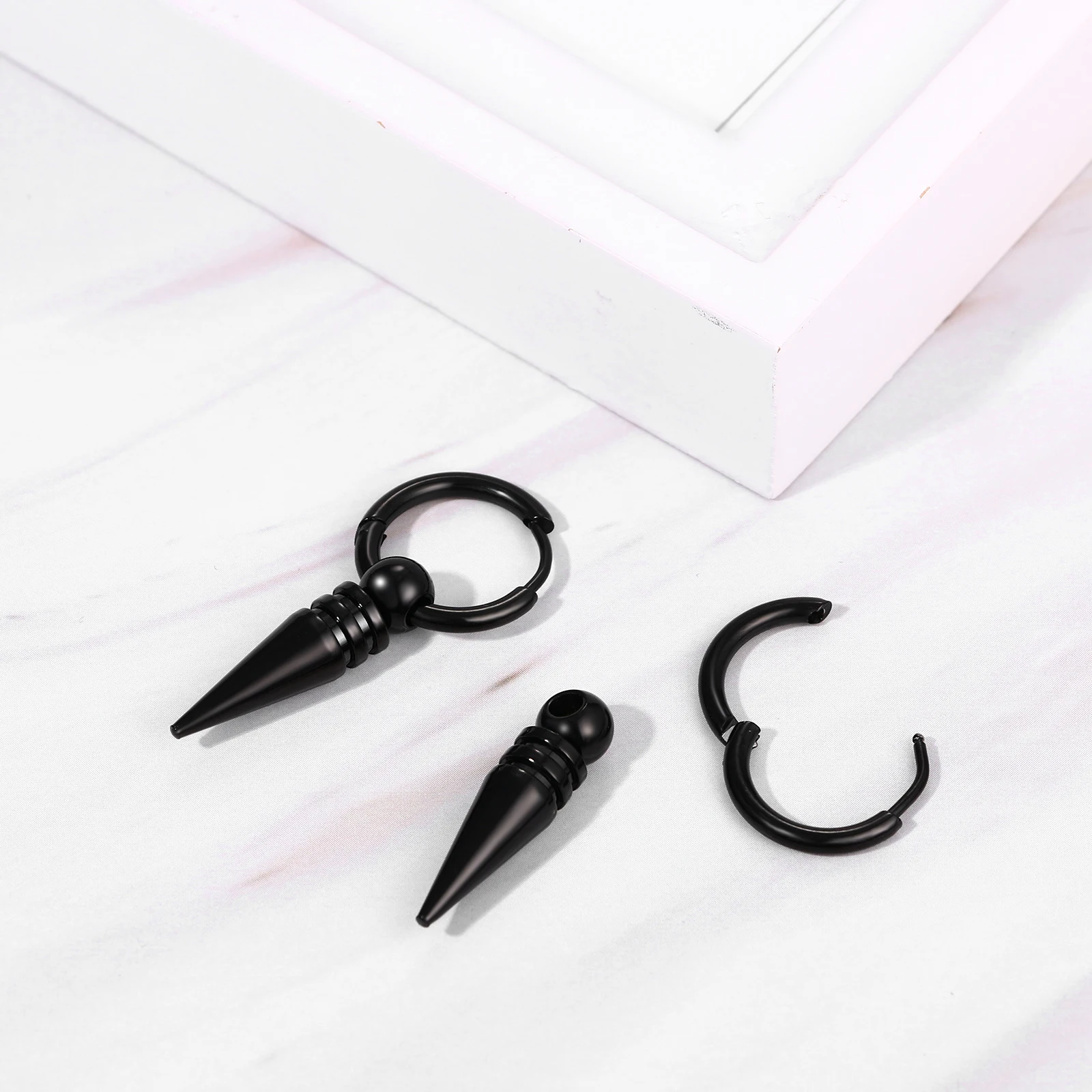 BONISKISS 2 Pairs Norse Viking Earrings Stainless Steel Nordic Elder Futhark Runes Hoop Huggie Hinged Fake Stud Men Women Unisex