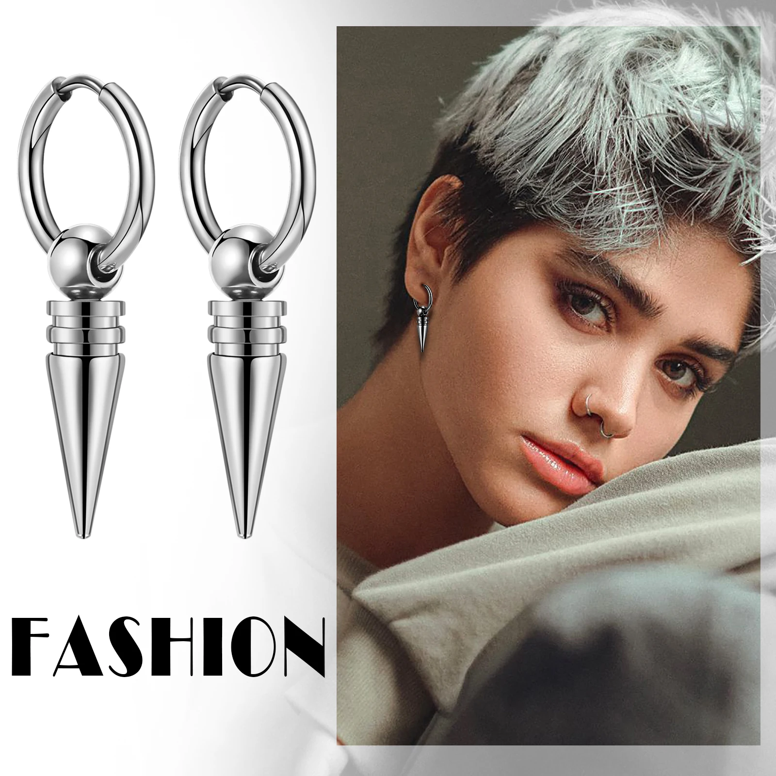 BONISKISS 2 Pairs Norse Viking Earrings Stainless Steel Nordic Elder Futhark Runes Hoop Huggie Hinged Fake Stud Men Women Unisex