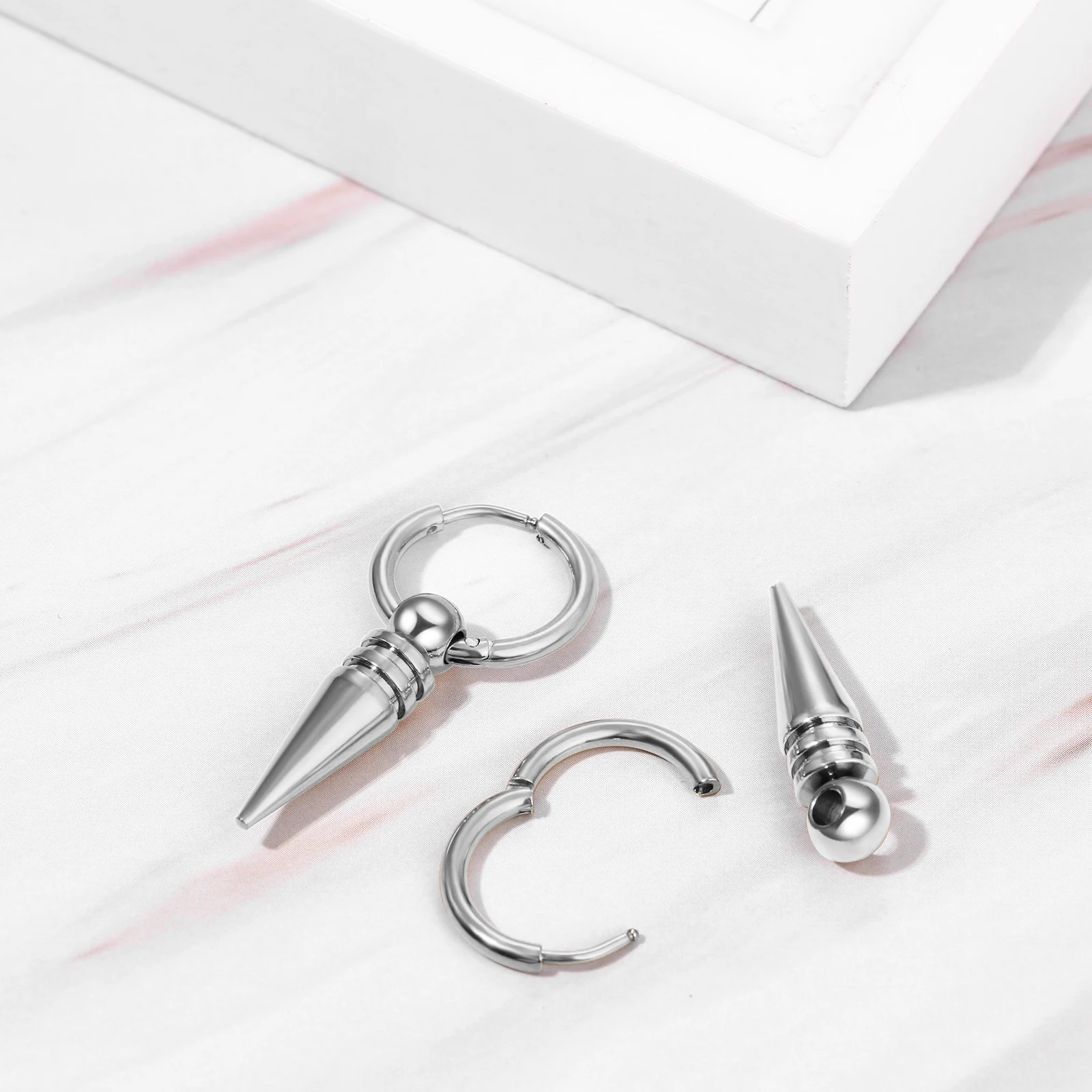 BONISKISS 2 Pairs Norse Viking Earrings Stainless Steel Nordic Elder Futhark Runes Hoop Huggie Hinged Fake Stud Men Women Unisex