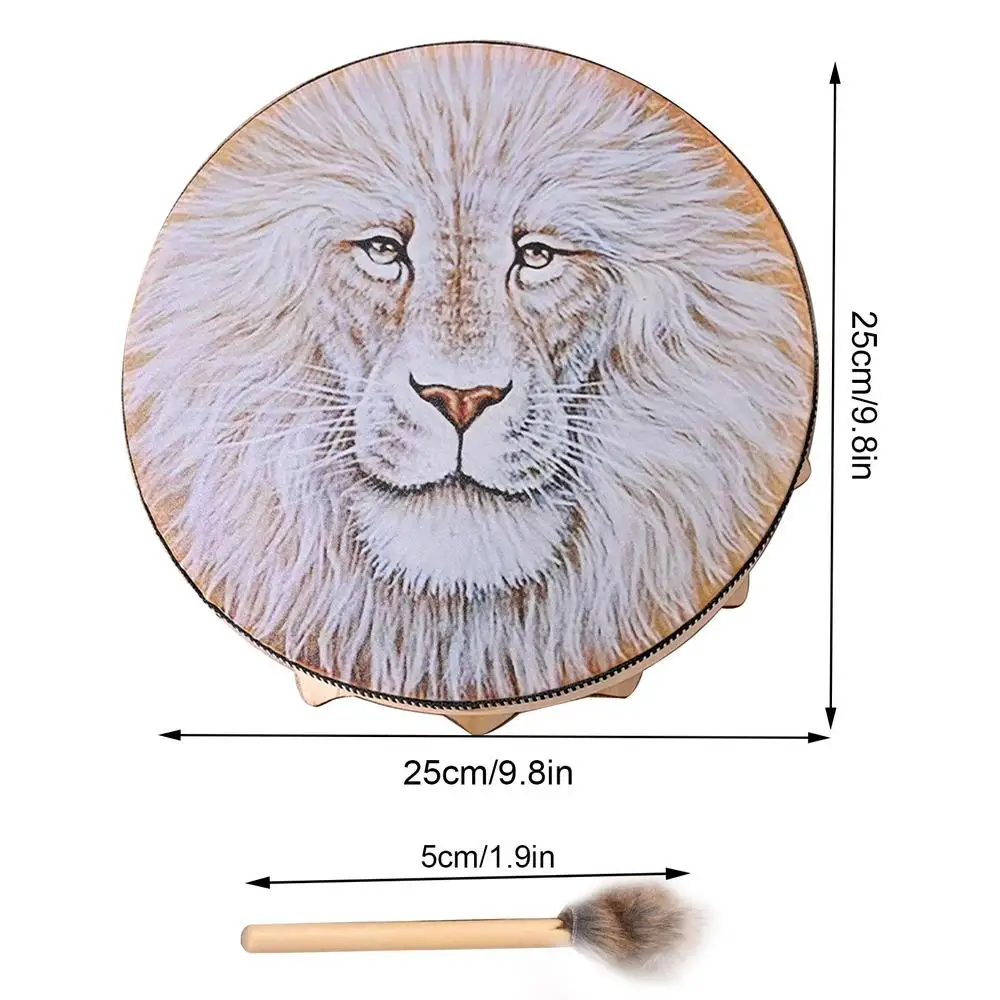 25cm Handmade Shaman Drum Siberian Shaman Lion Totem With Drum Stick Deep Bass Divine Sound Music Instrument Home Ornament