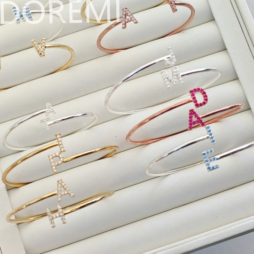 DOREMI Colorful Birthstone CZ 9mm Initial Letter Bracelet Bangle Custom Private Wedding Gift Letters Bangle Gift Jewelry Bangle