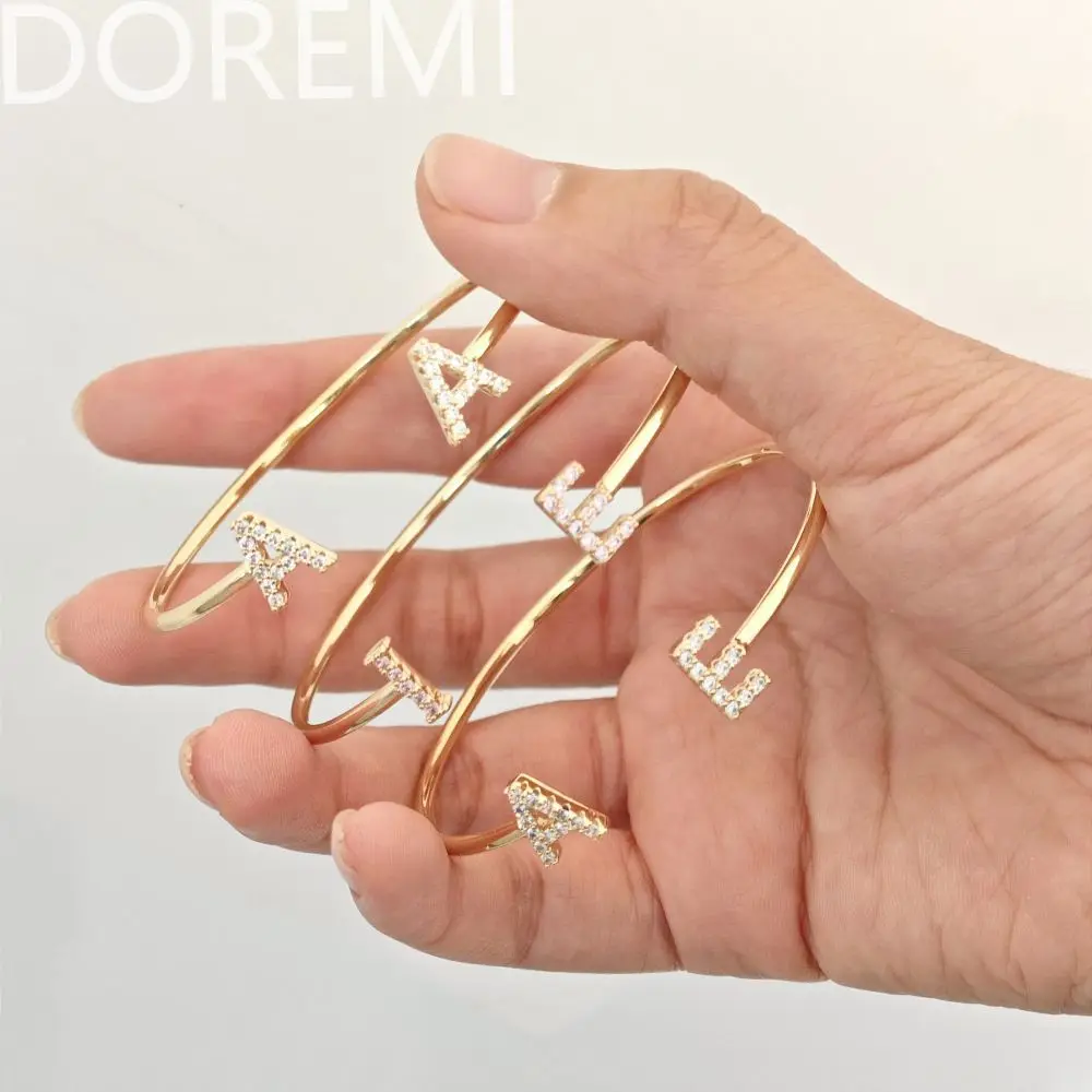 DOREMI Colorful Birthstone CZ 9mm Initial Letter Bracelet Bangle Custom Private Wedding Gift Letters Bangle Gift Jewelry Bangle