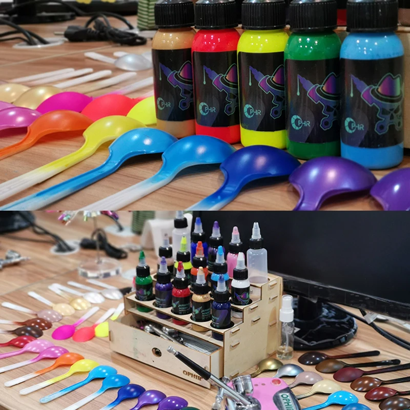 OPHIR Airbrush Acrylic Paint for Nail Art DIY Model Shoes Leather Water Based Airbrush Paint 48 Colors for Choose TA005