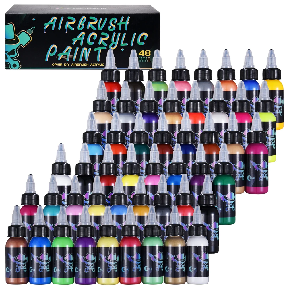 OPHIR Airbrush Acrylic Paint for Nail Art DIY Model Shoes Leather Water Based Airbrush Paint 48 Colors for Choose TA005