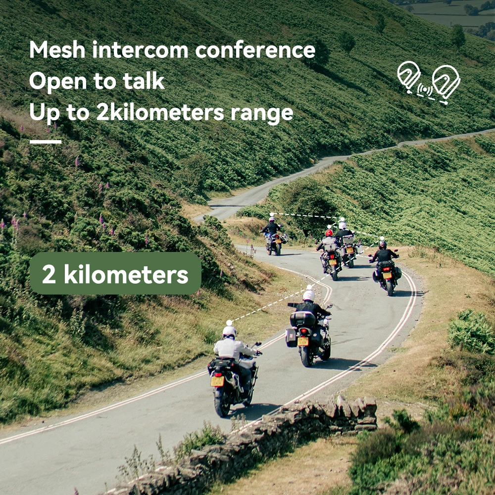 Lexin MeshCom MESH & Bluetooth Intercom for Motorcycle Helmet Headset, Mesh Intercom up to 24 People Within 2 km Range