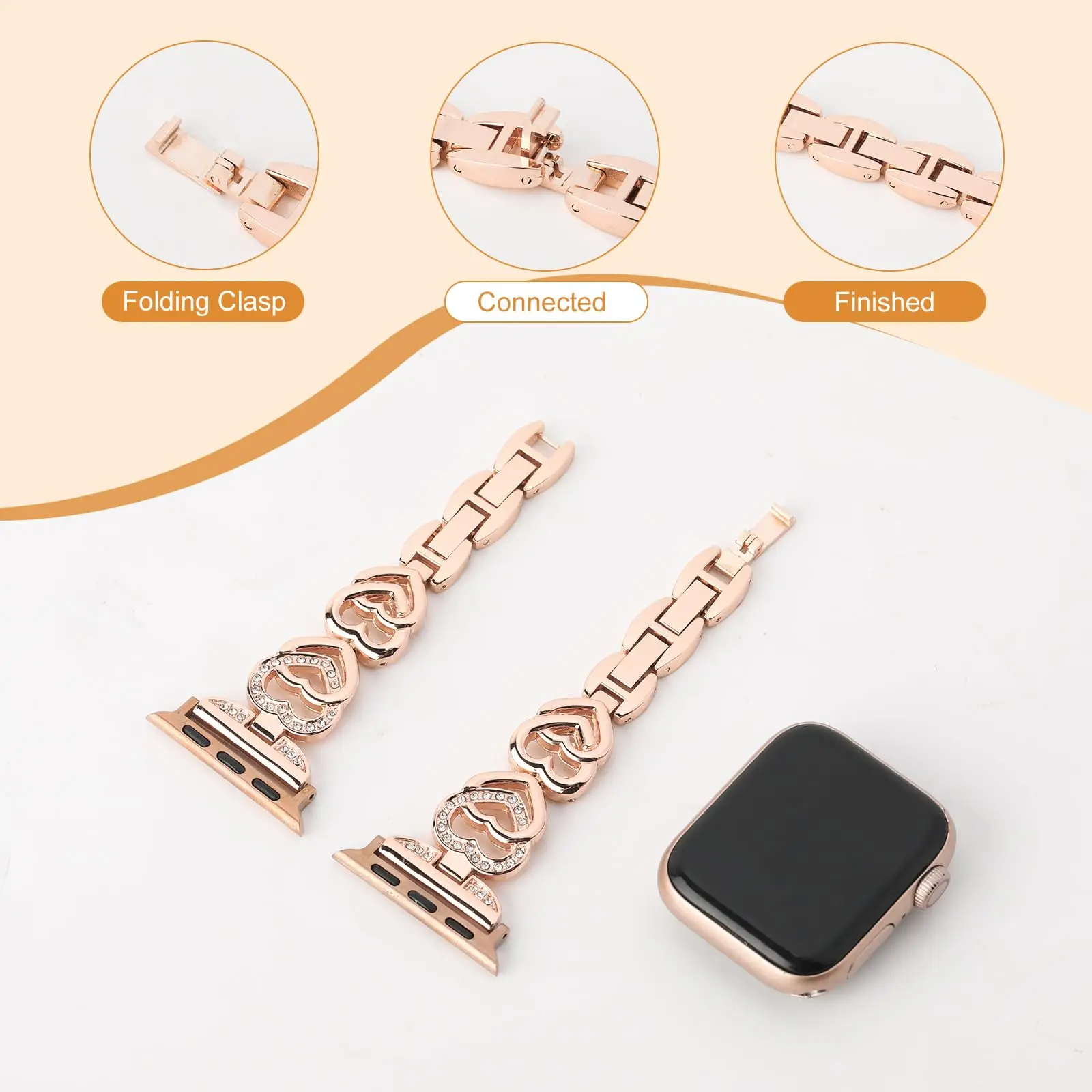 Diamond Heart Strap for Apple Watch band 40mm 44mm 38mm 44mm 45mm 49mm 42mm Metal Bracelet iWatch series se 7 6 3 5 Ultra 2 8 9